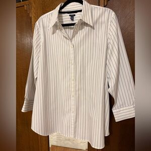 Chaps Blue and White Pin Striped Button Down Shirt, XXL